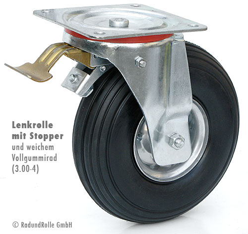 Doppelstopp-Lenkrolle mit weichem Vollgummirad 260x85mm