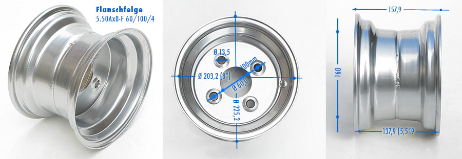 Stahlflanschfelge 5.50Ax8 60/100/4