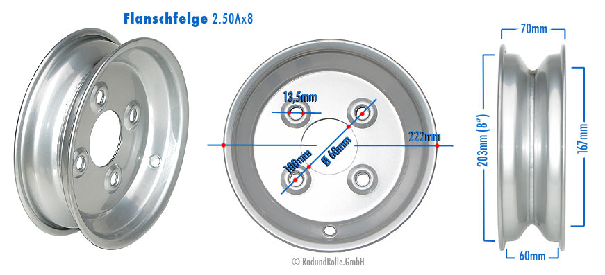 Stahlflanschfelge 2.50Ax8 4/60/100