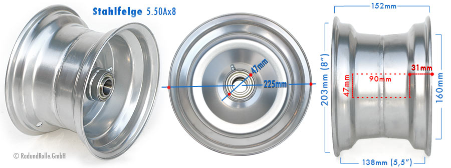 Stahlfelge 5.50Ax8 mit Kugellager-Nabe