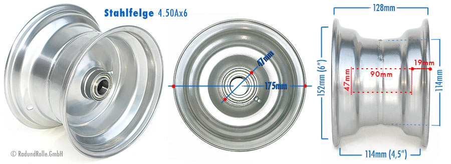 Stahlfelge 4.50Ax6 mit Kugellager-Nabe