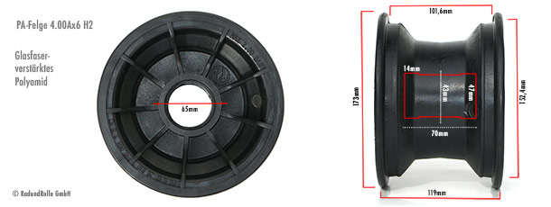 Bemaßung PA-Kunststofffelge aus glasfaserverstärktem Polyamid