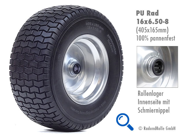 Rasenmäherrad mit PU-Bereifung, 100% pannenfest, dornenfest, wartungsfrei, Stahlfelge mit Gleitlager, Rollenlager, Antrieb