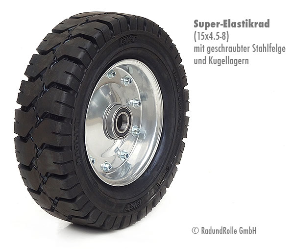 Superelastik-Gummi-Rad 15x4.50-8 geschraubte Felge