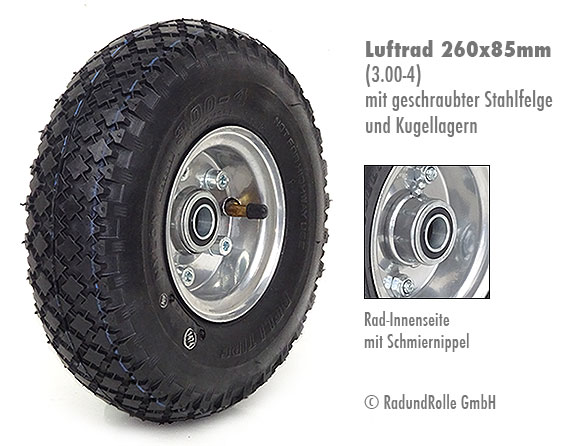 Bollerwagen-Laufrad 3.00-4 mit Stahlfelge und Kugellagern