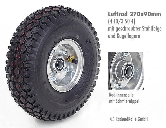 Bollerwagen-Laufrad 4.10/3.50-4 mit Stahlfelge und Kugellagern